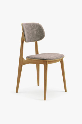 Čalúnená jedálenská stolička Vard z masívneho dubu – sivohnedá látka taupe